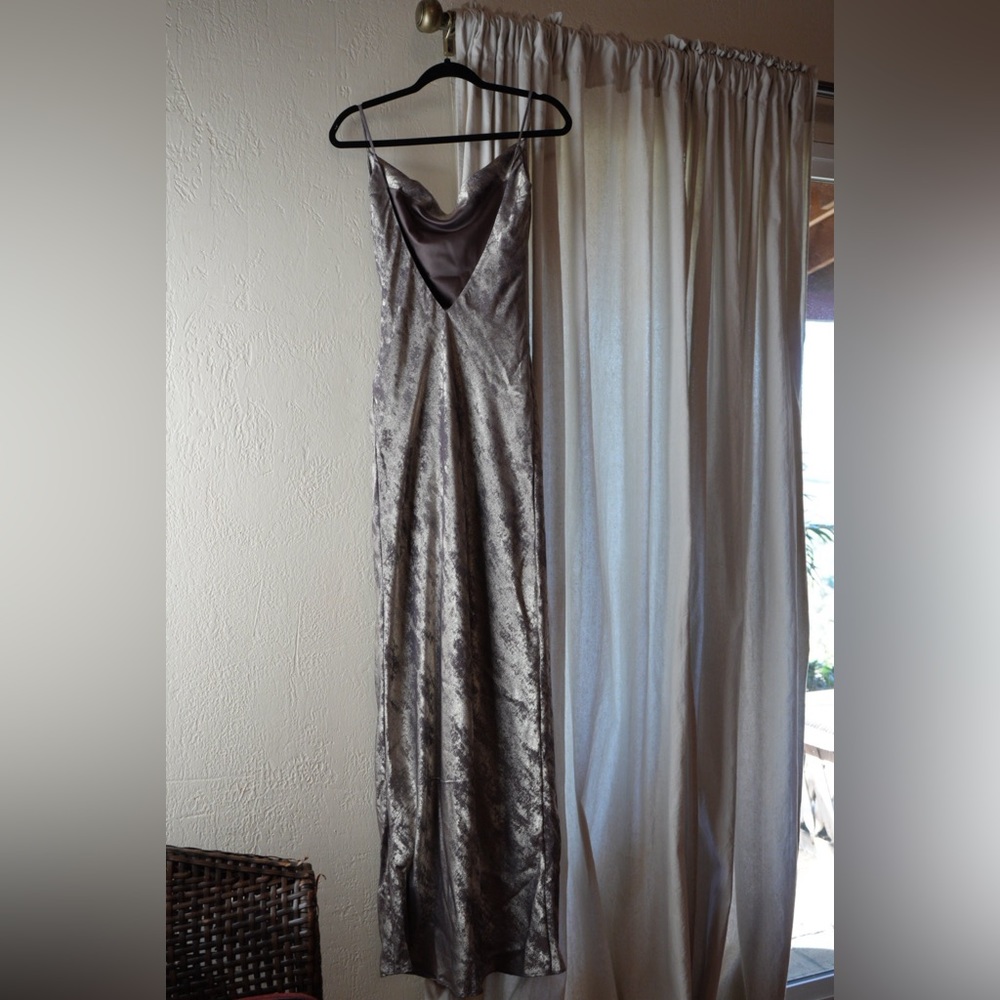 House of CB Gabrielle Pewter satin maxi dress